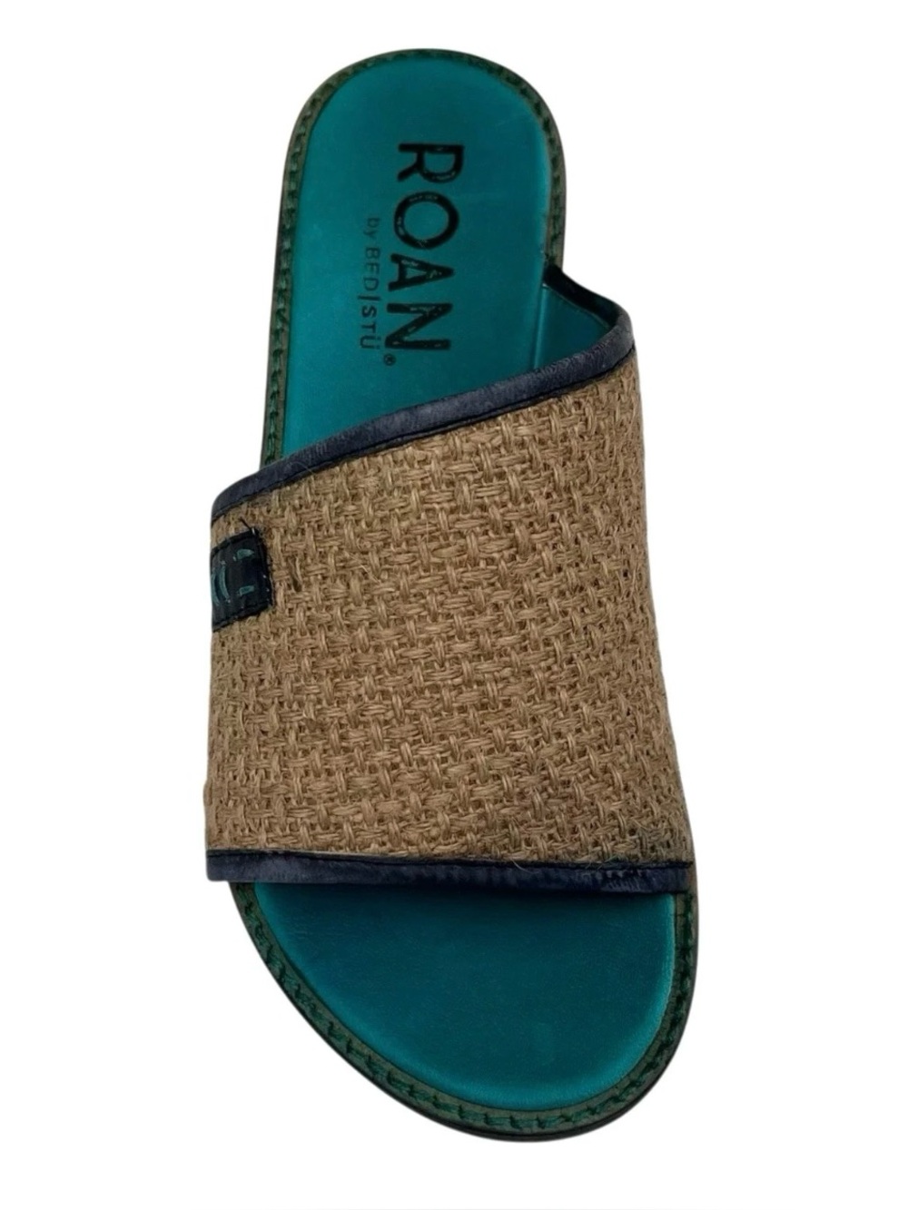 ROAN‎ Teal and Tan Slide Sandals - Women's Casual Comfort